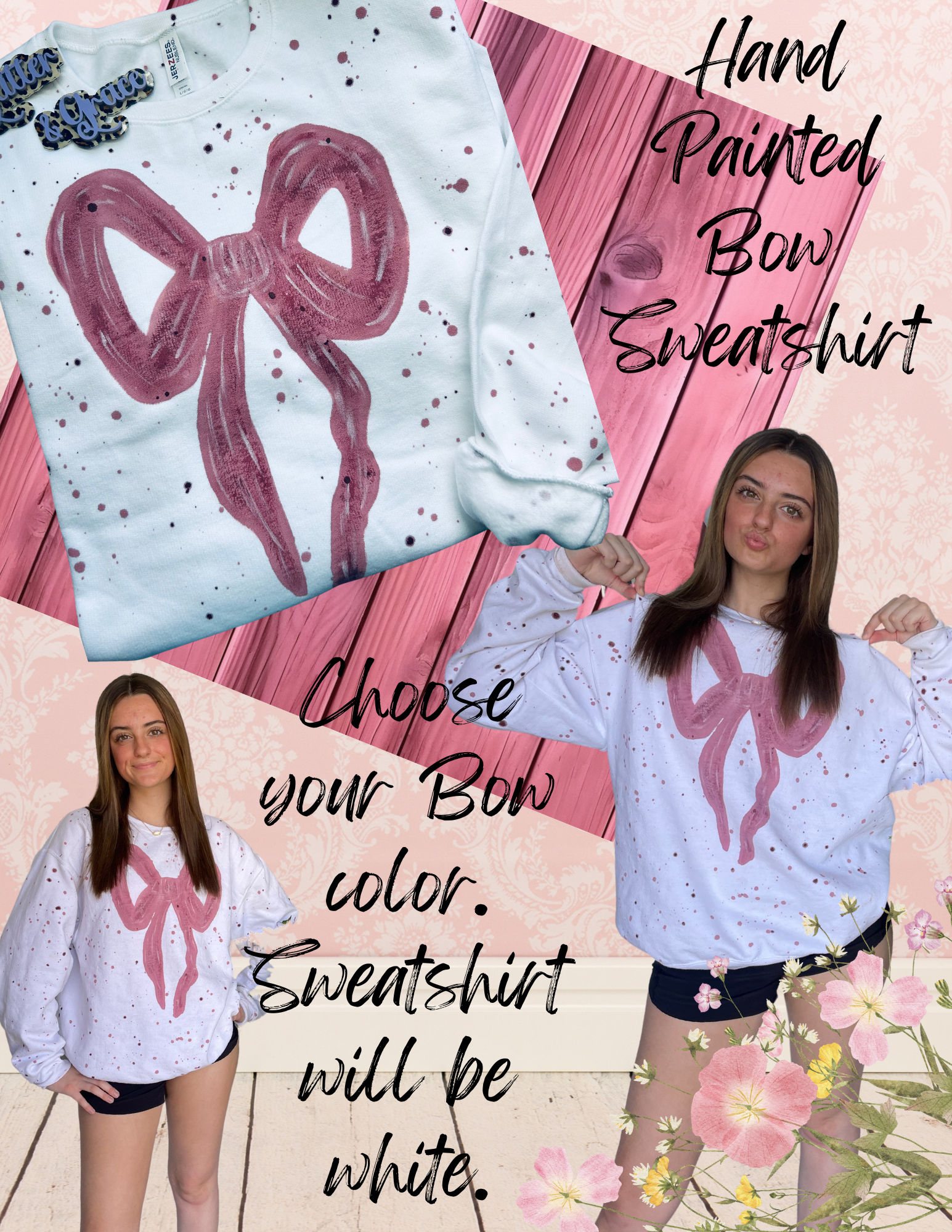 Hand Painted Bow Sweatshirt