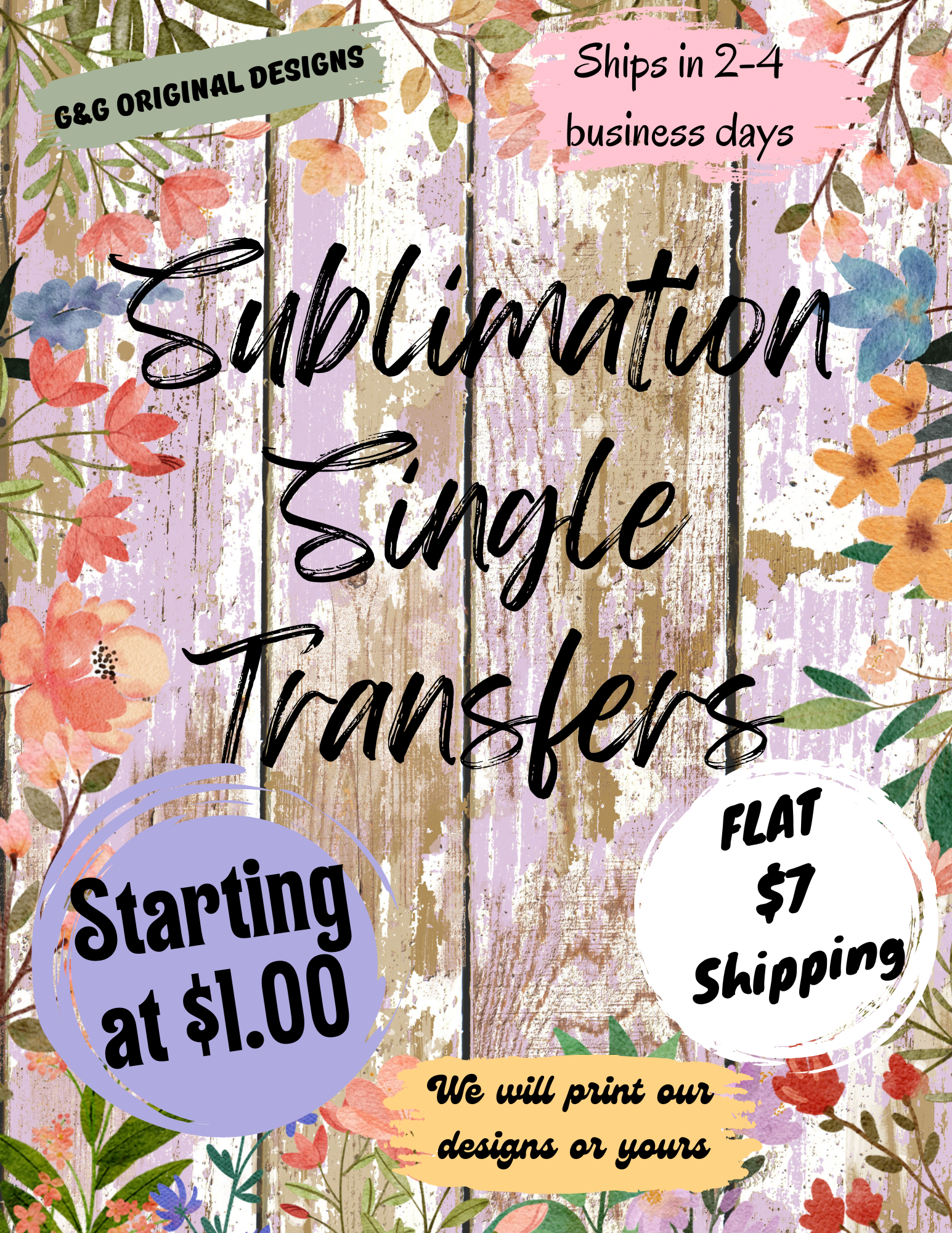 ALL SUBLIMATION SINGLE TRANSFERS