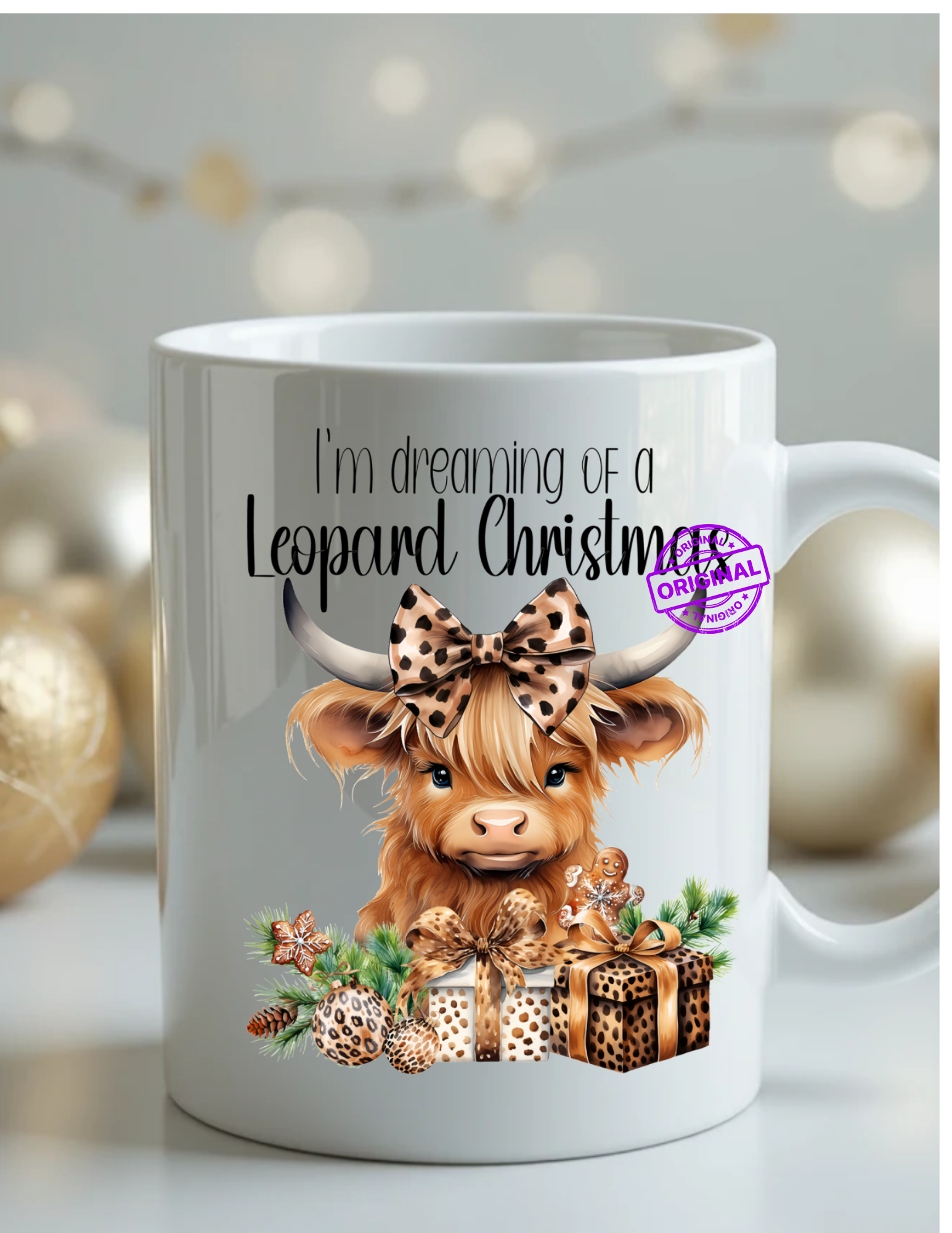 Leopard Christmas Cow Coffee Mug