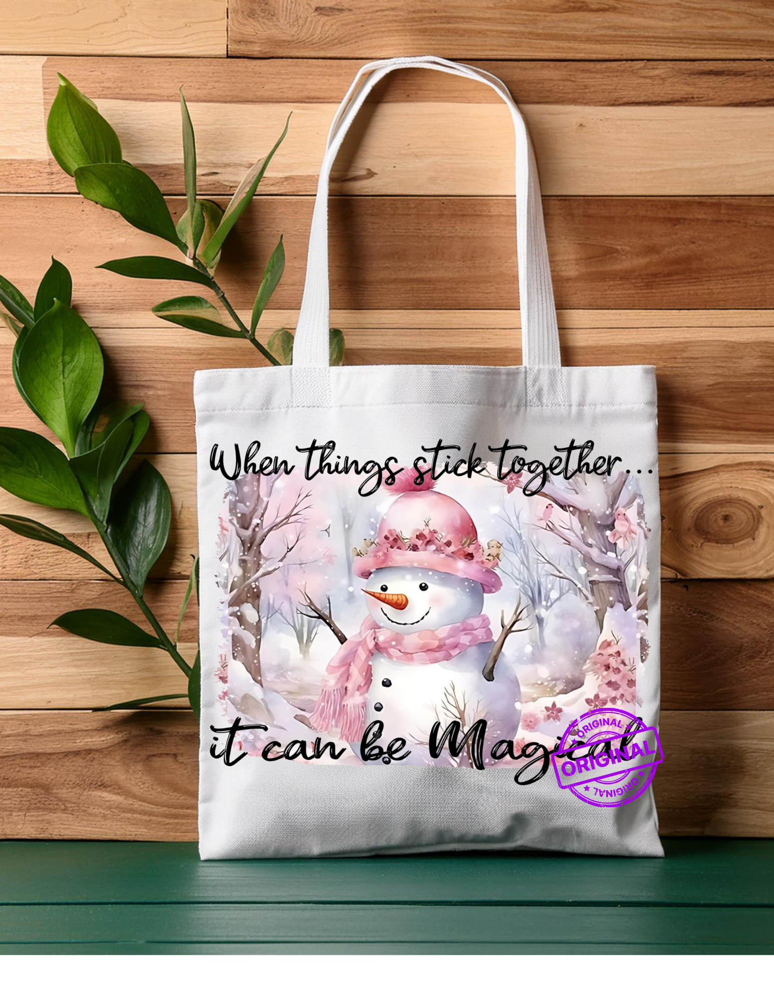 Pink Snowman Tote Bag