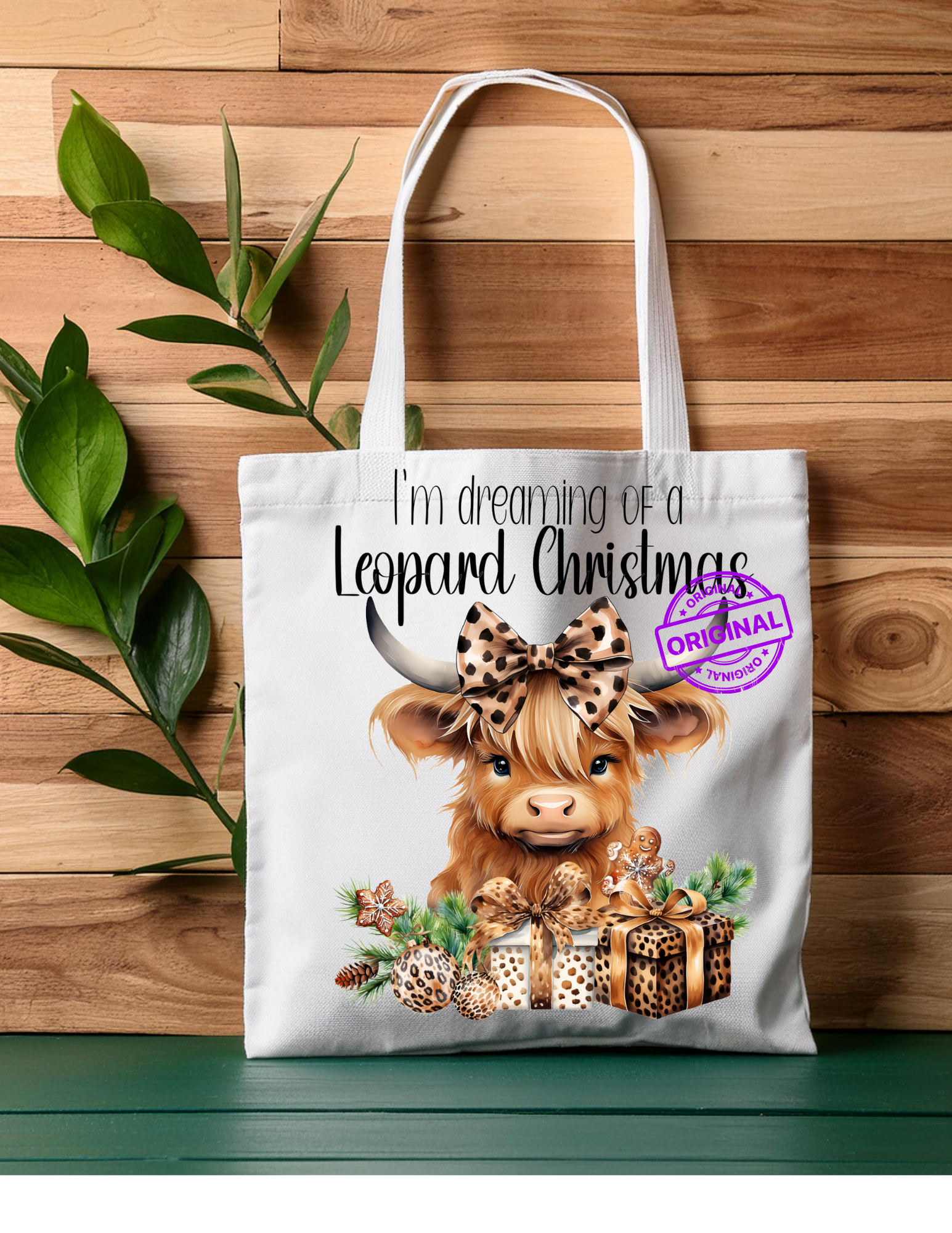 Leopard Christmas Cow Tote Bag