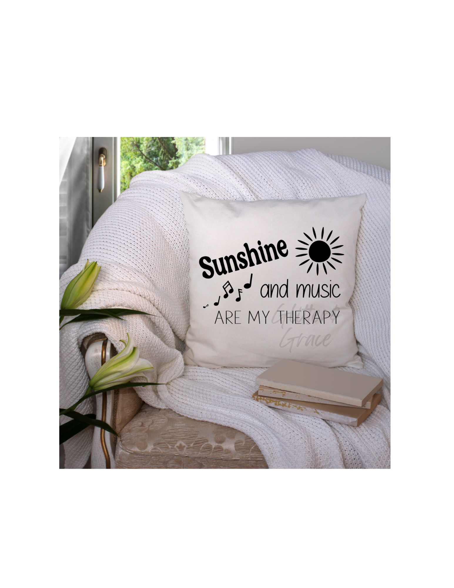 Sunshine & Music are my Therapy Throw Pillow