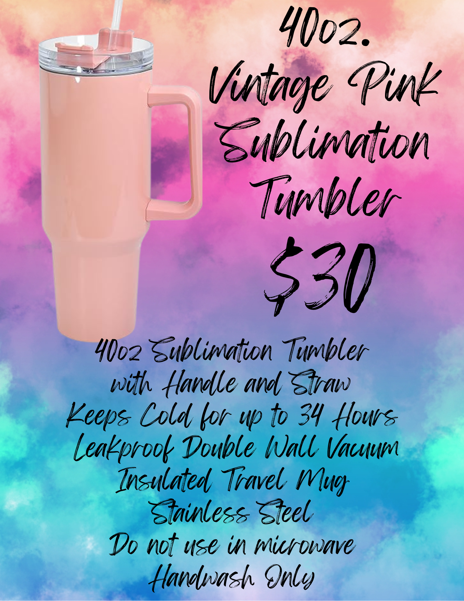 40oz Vintage Pink Tumbler (Sublimation)