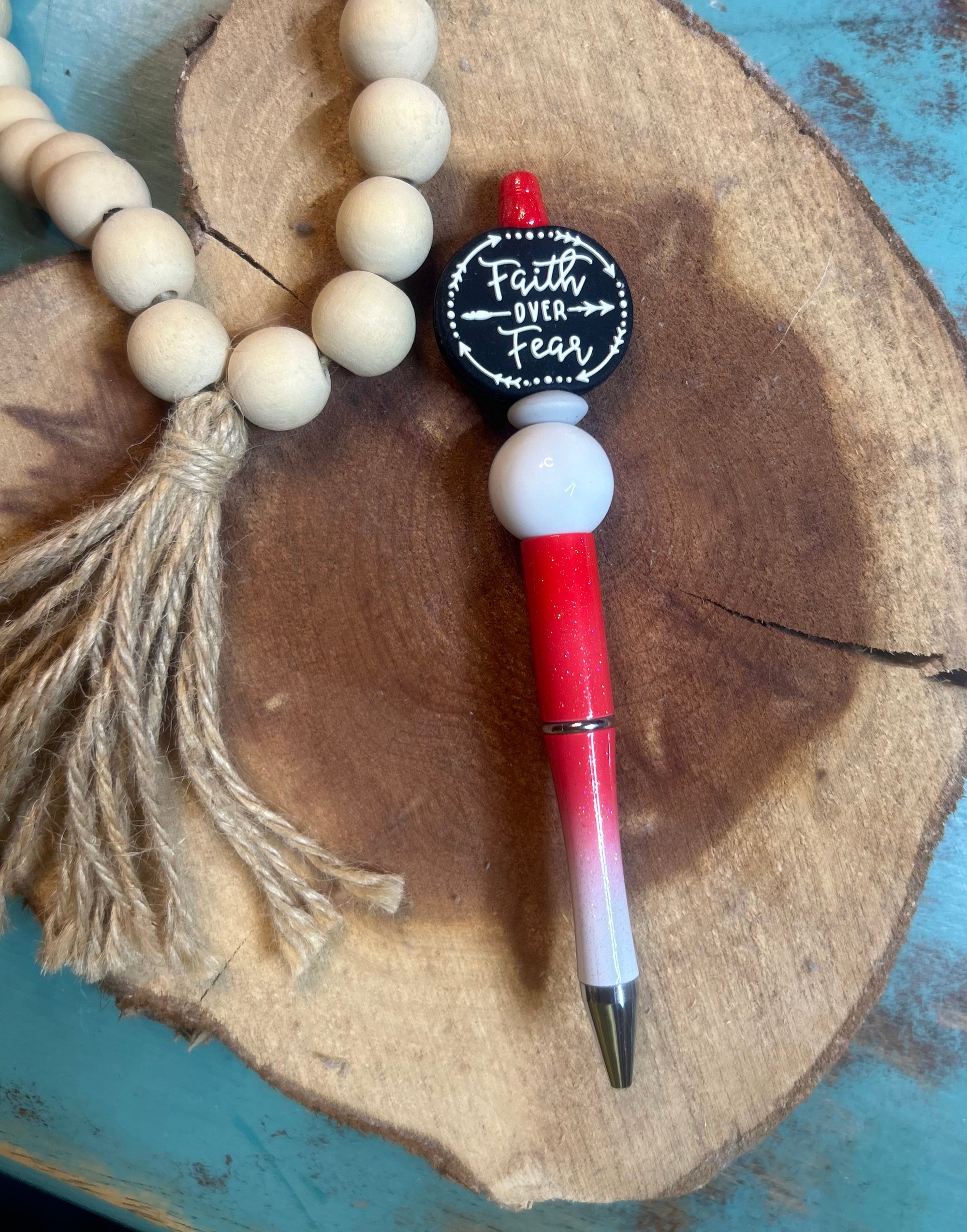 Red & White Glitter Ombre Pen Faith over Fear