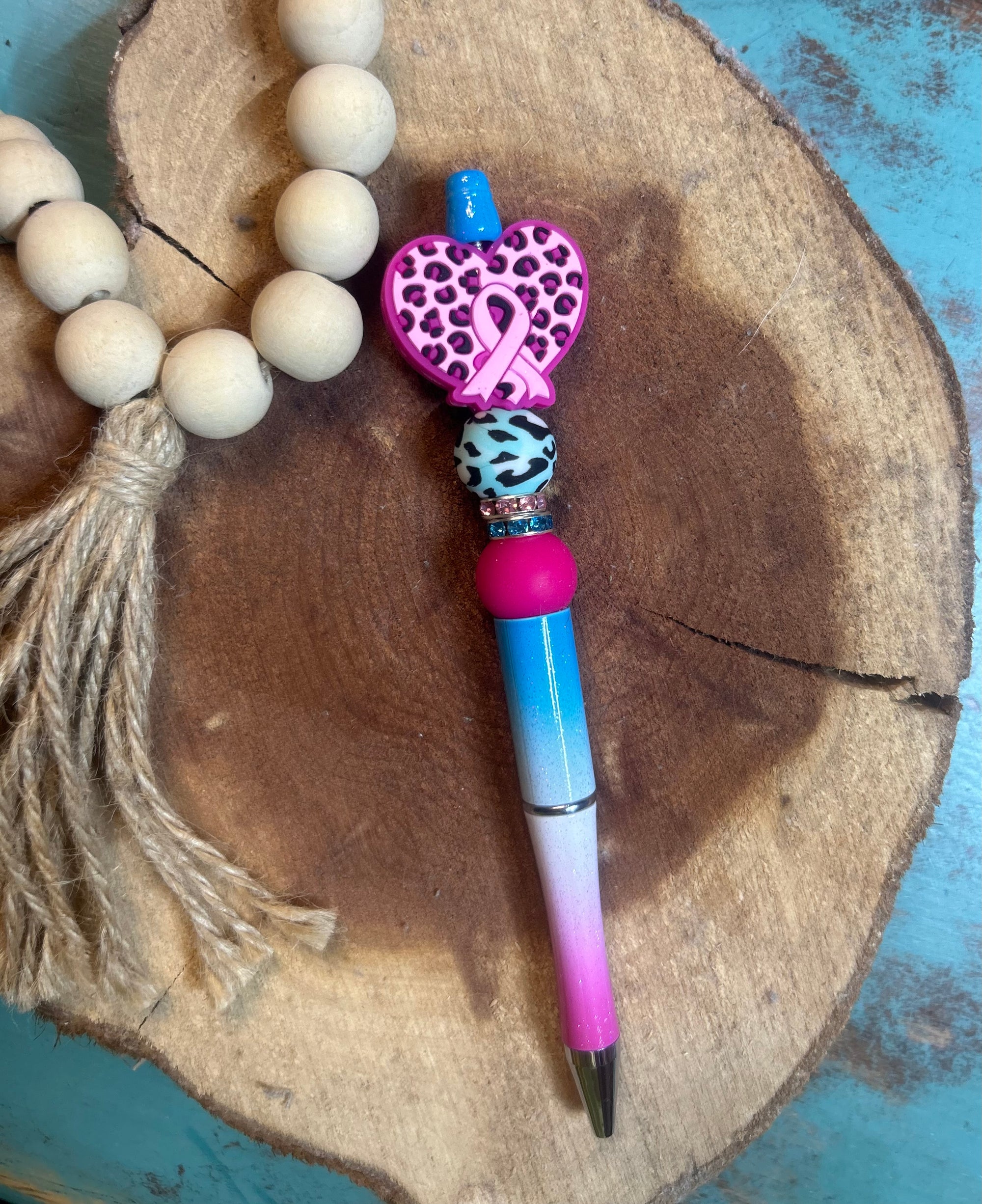 Blue & Pink Ombre Glitter Breast Cancer Pen