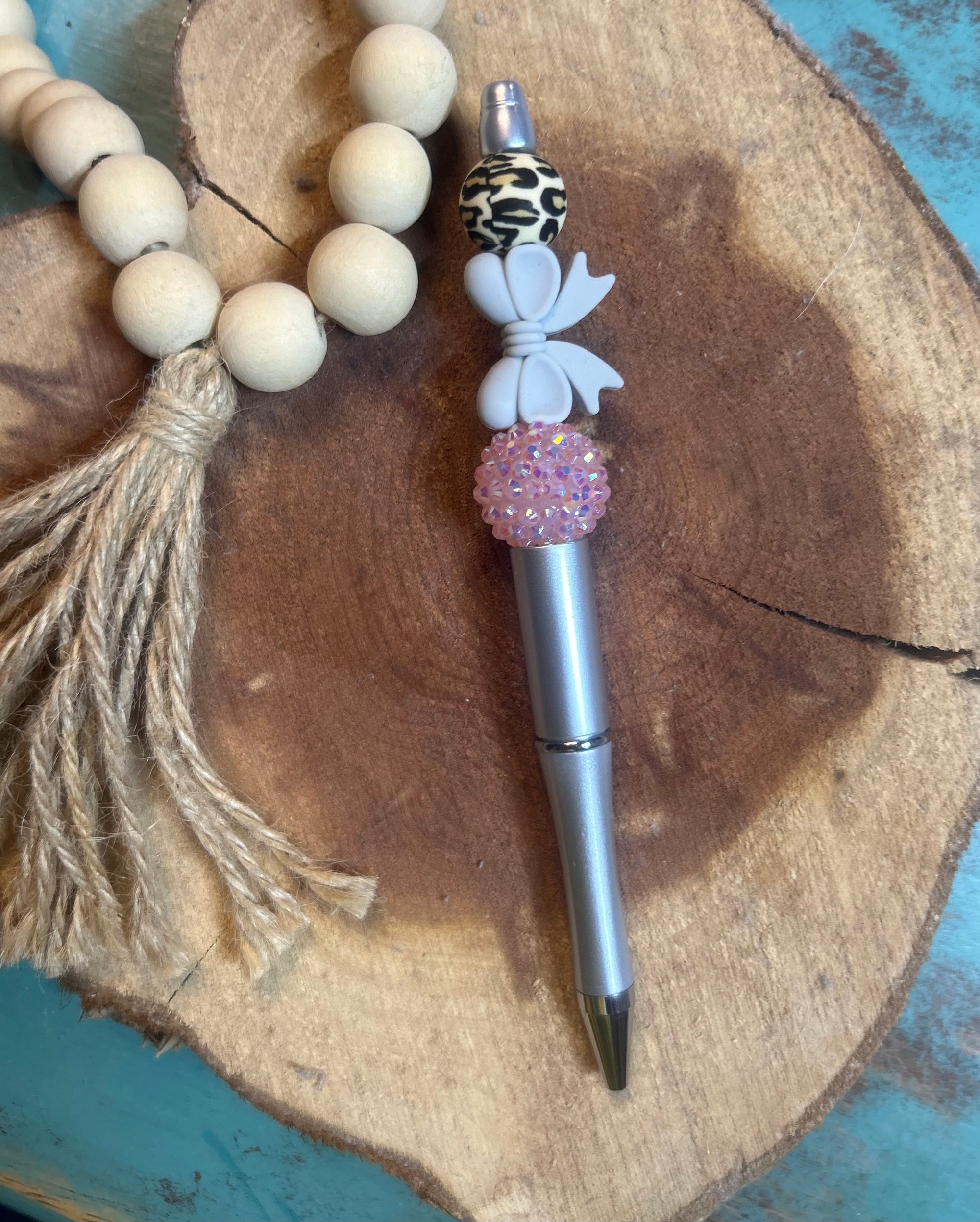 Silver Metallic Pen Grey Bow