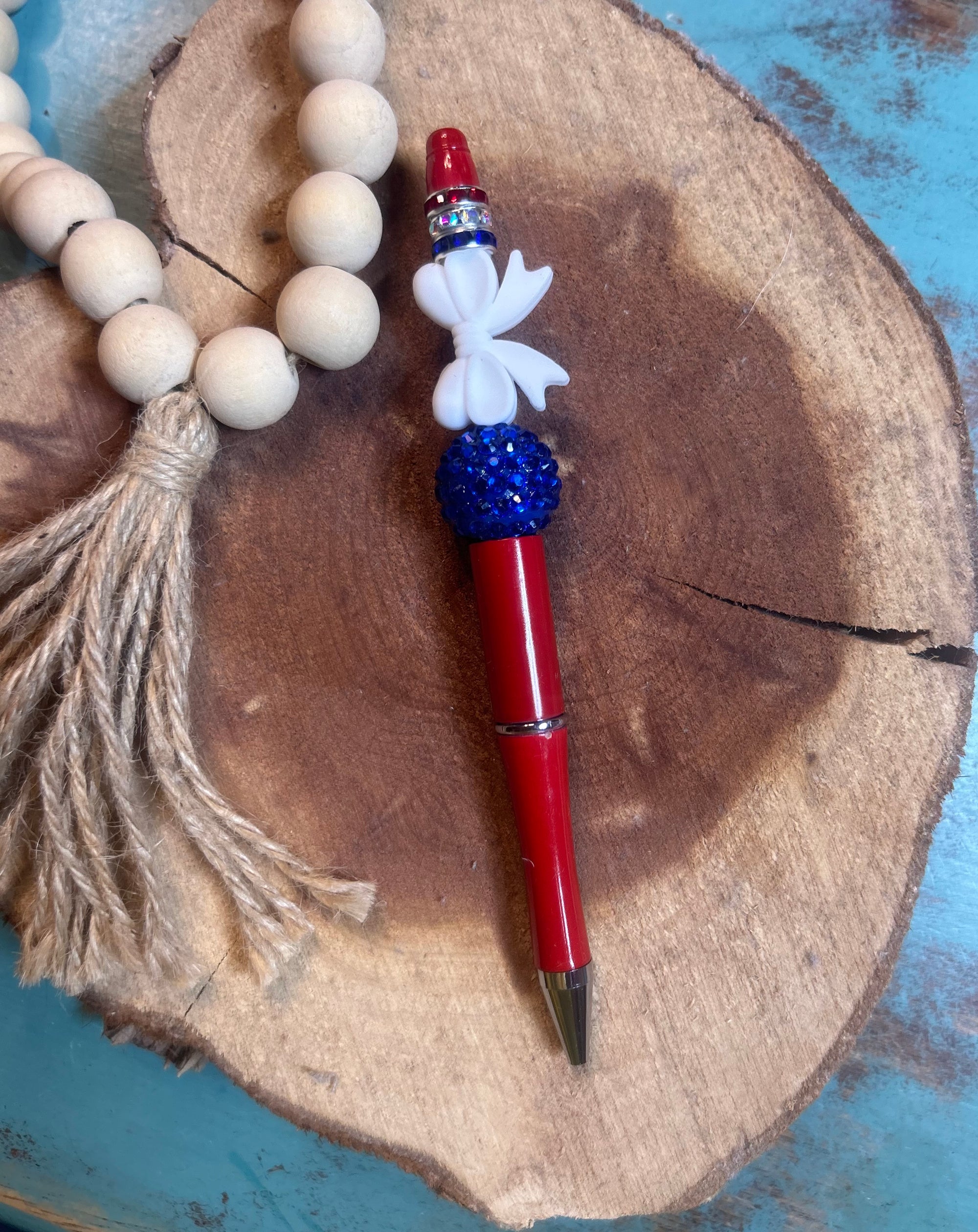 Red Solid White Bow Pen