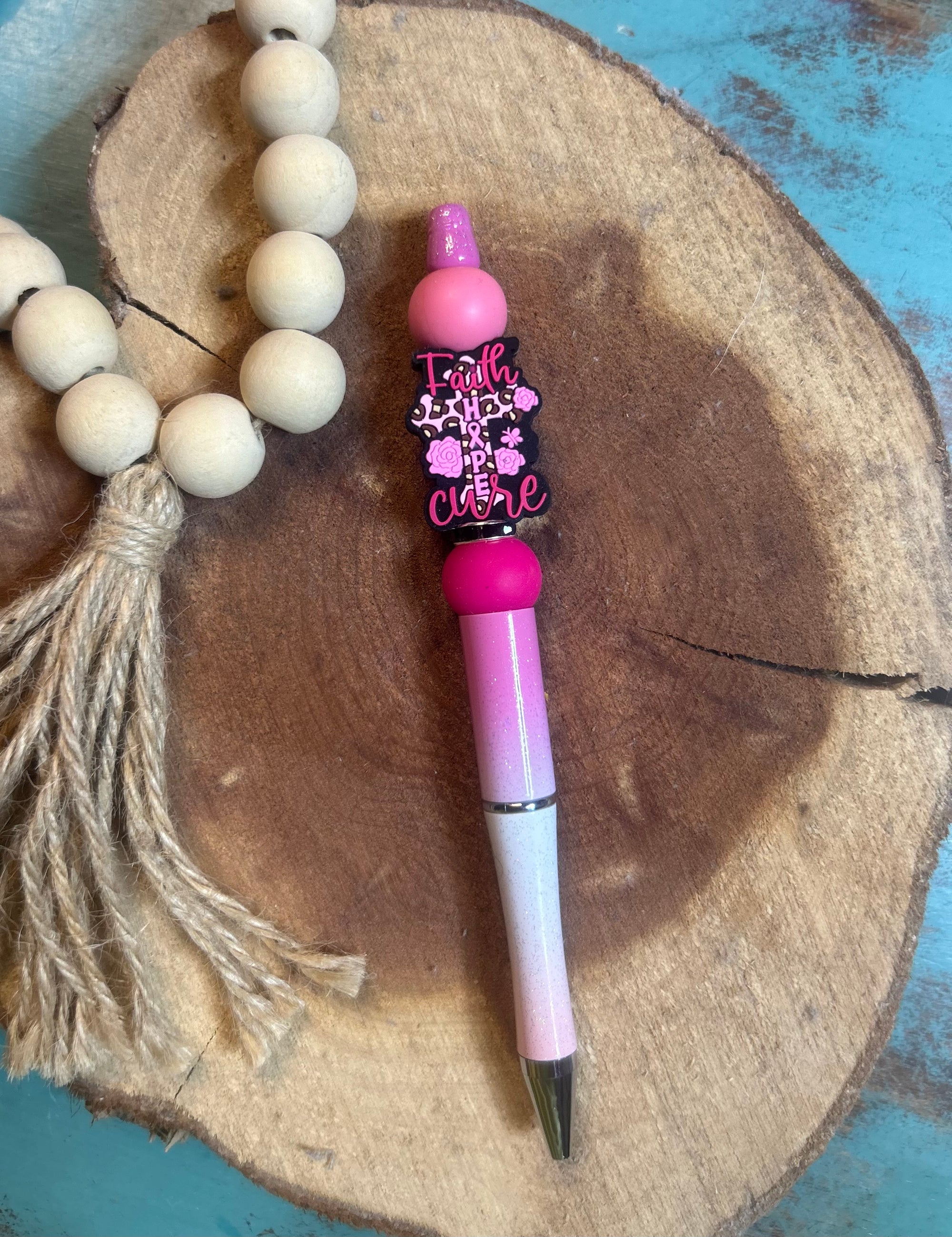 Pink & White Glitter Ombre Pen Faith Hope Cure Breast Cancer