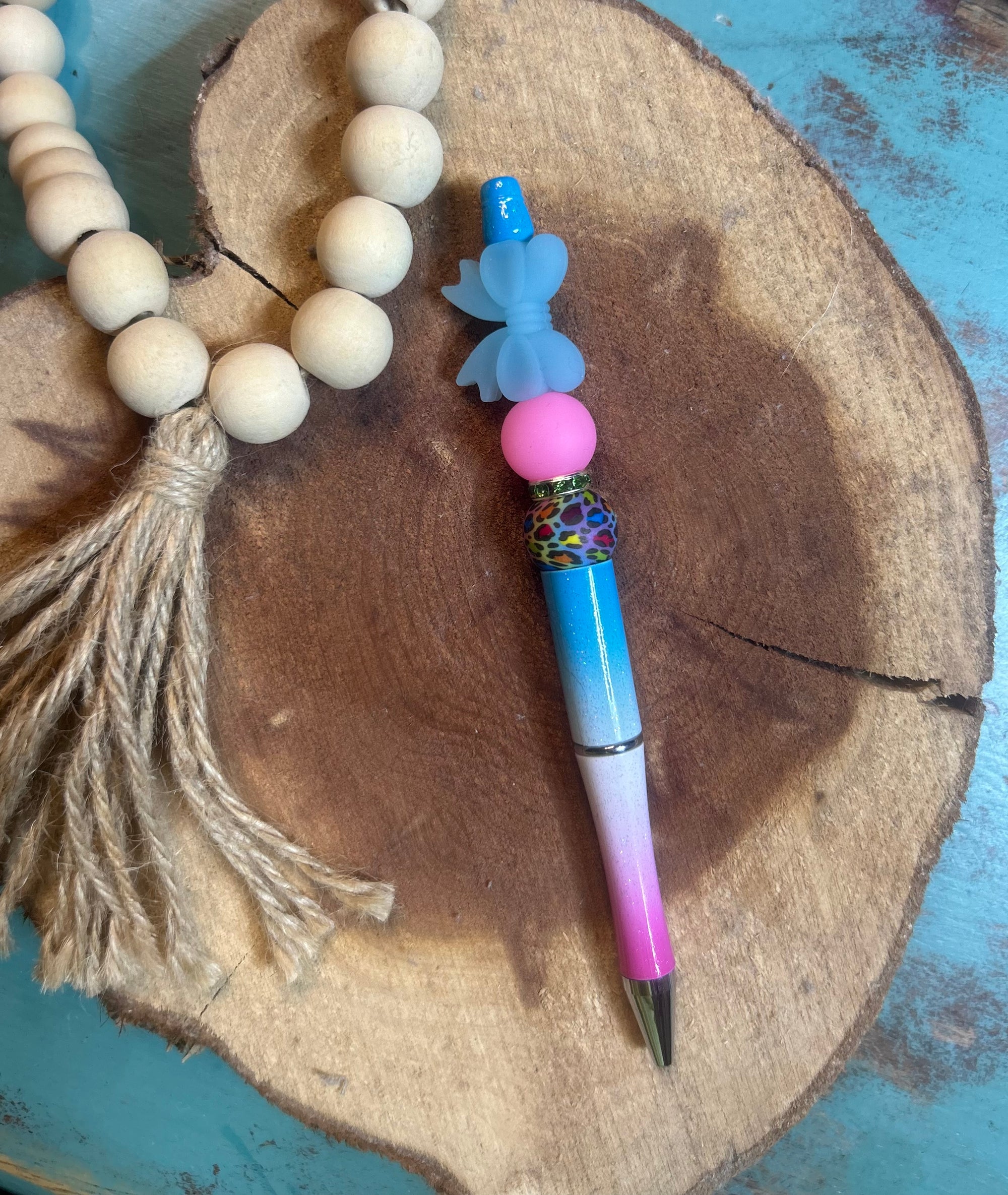Pink/Blue Ombre Glitter Pen Bow