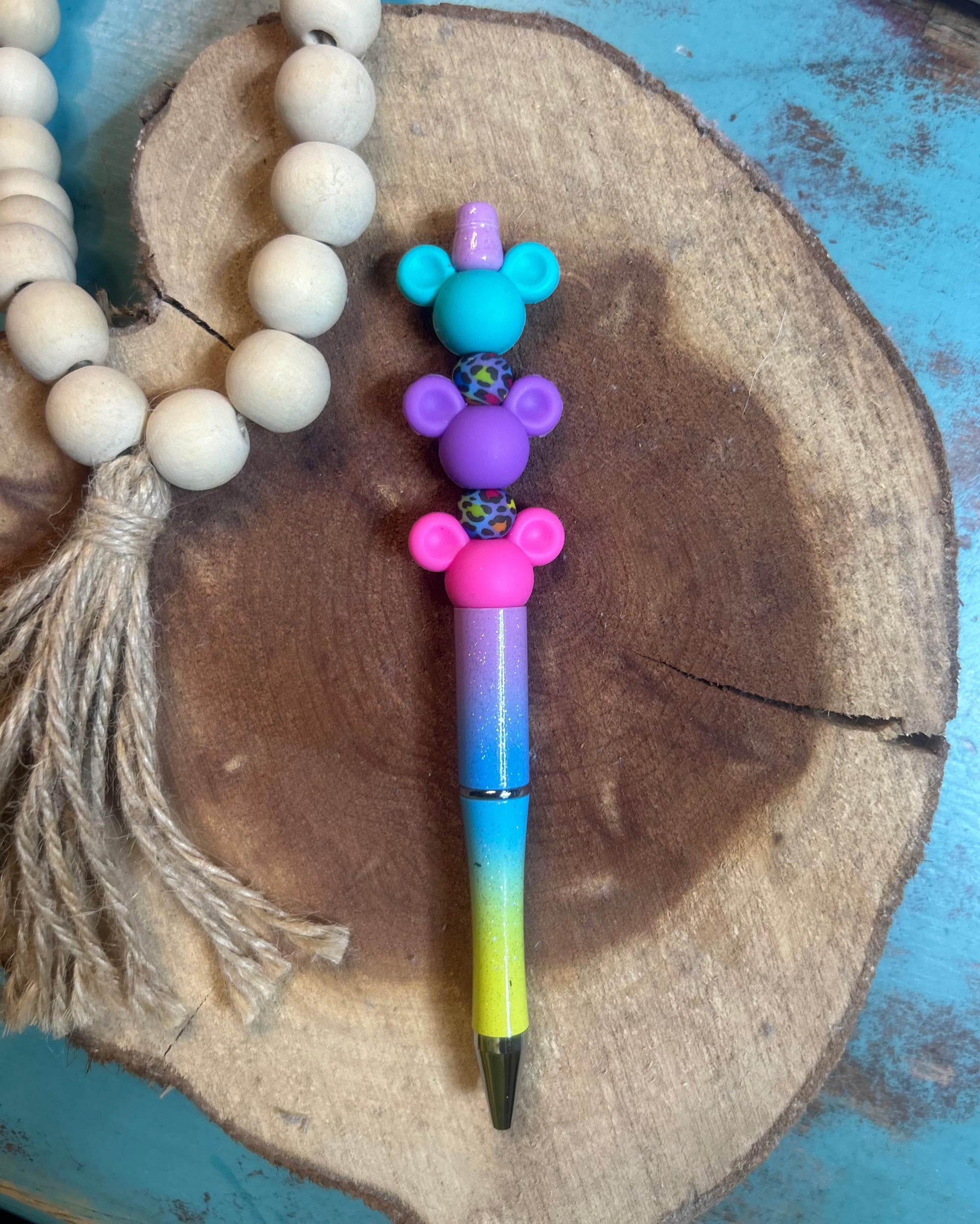Rainbow Ombre Glitter Mouse Head Pen