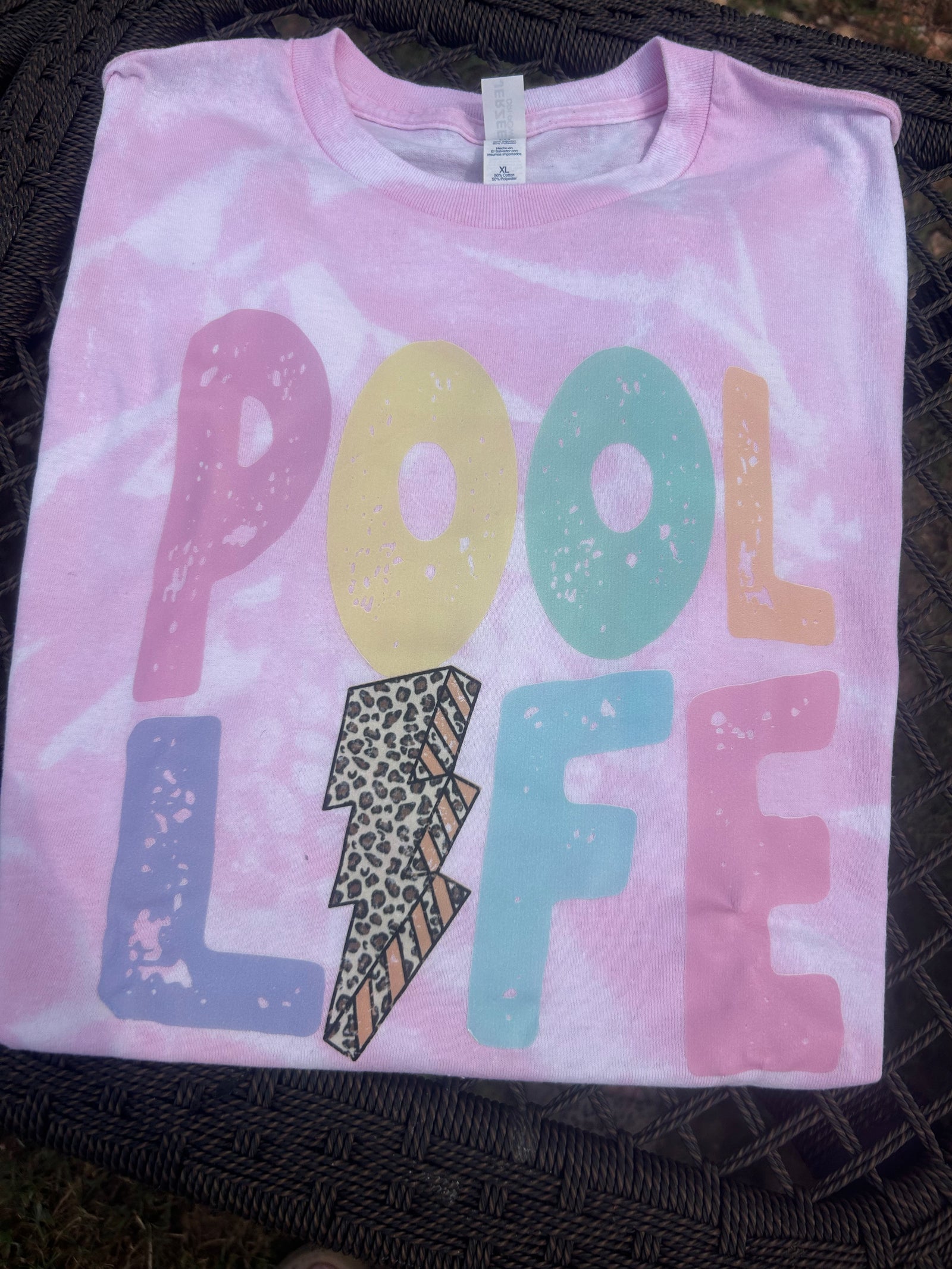 XL Light Pink Leopard Bleached Tshirt Pool Life