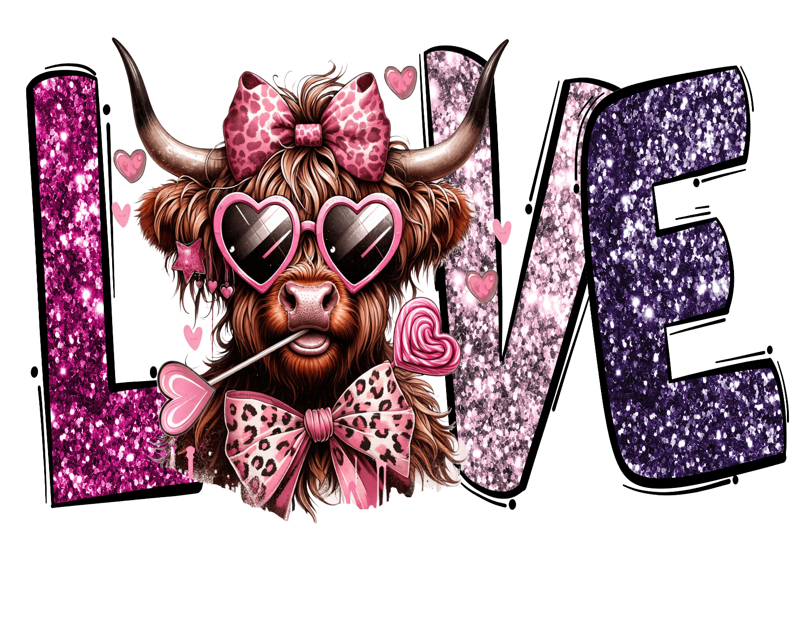 #216 LOVE Hyland Cow Glitter