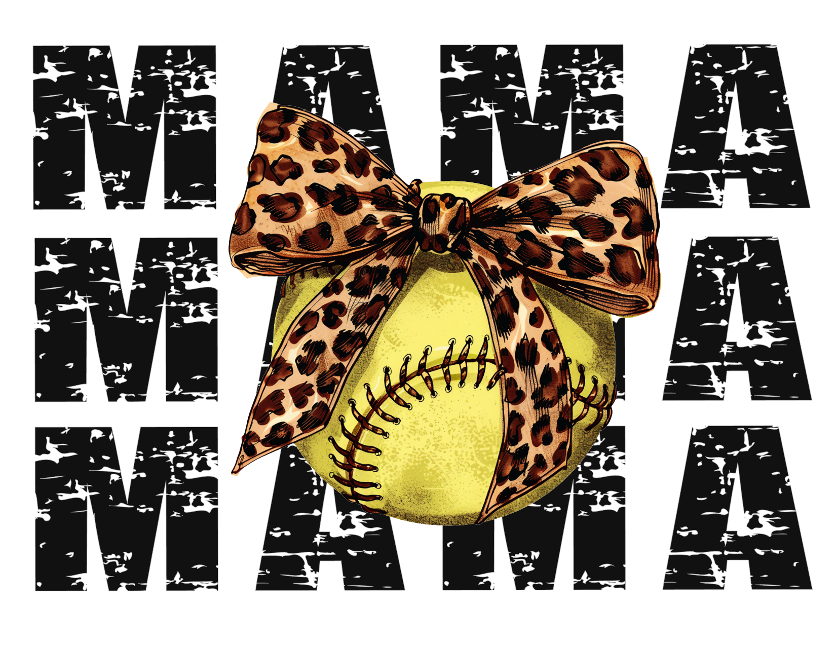 #440 Softball Mama Leopard Bow